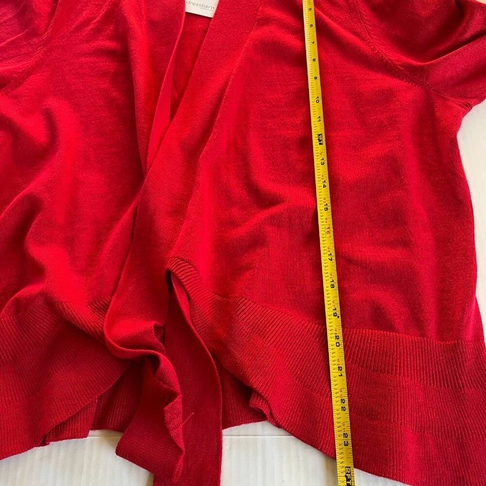 Dressbarn Sz M Front Side Knot Knit Red Cardigan Sweater Open Stretch - Picture 6 of 7